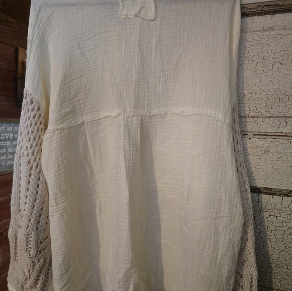 POL Oversize Boho Style Knit Sleeve Button-Down Shirt Blouse Small Fits Up 2 LG - Picture 6 of 7